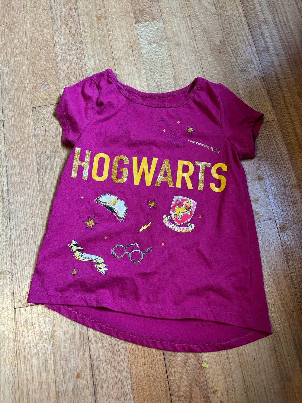 Harry Potter "Hogwarts" Glitter Tee - Magenta, Size 7/8 (Wizarding World)